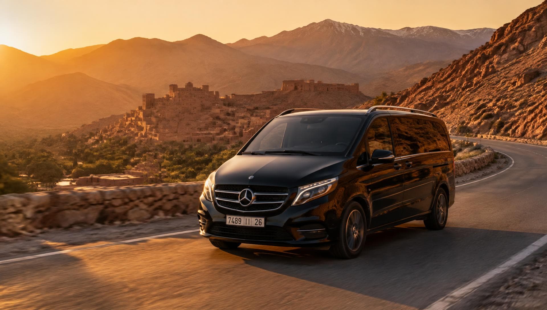 Private van on a mountain road in Morocco